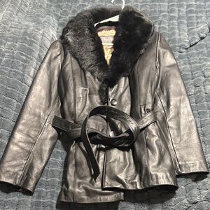 Wilsons Leather Black Jacket with Faux Fur Trim